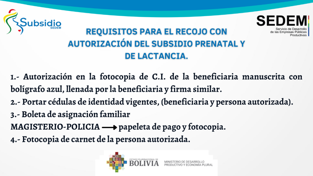 Pasos y requisitos para el recojo: Subsidio Prenatal, de Natalidad y  Lactancia - AGENCIA DISTRIBUIDORA DE SUBSIDIO.